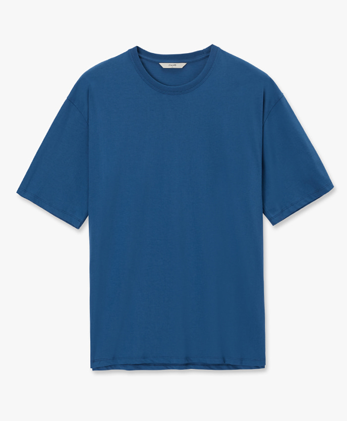 베이직 코튼 세미오버핏 티셔츠 - 블루