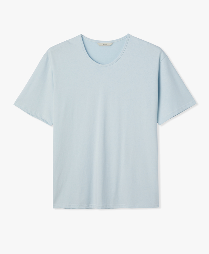 U넥 실켓 세미오버핏 티셔츠 - 스카이
